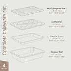 Bakken 4-Piece Bakeware Sets, Nonstick Carbon Steel Baking Sheet, Stackable Space-Saving Bakeware, Dishwasher Safe, Stain-resistant, PFOA, PFOS, & PTFE Free, Oven Safe Up To 450°F, Gray Marble