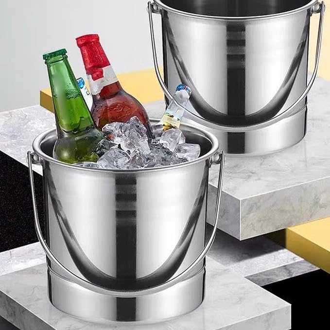Ice Bucket Wine Cooler Bucket Stainless Steel Wine Chiller Handles Filter Plate Parties Gold (Original Color)