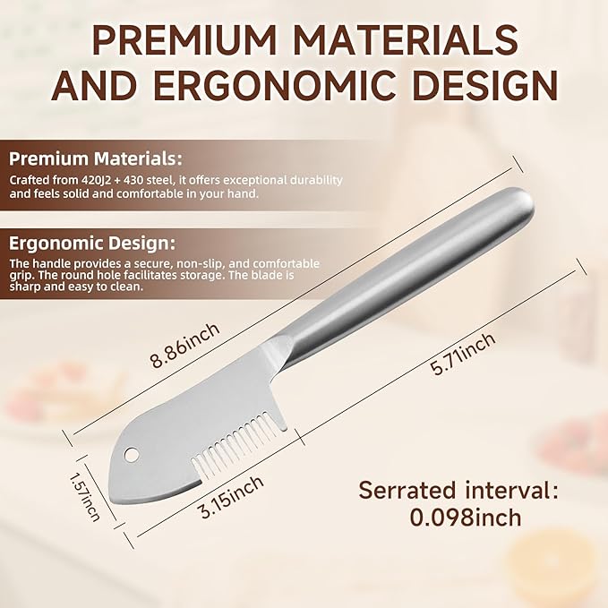 Stainless Steel Multi-Purpose Julienne Peeler, handheld peeler shredder, quick vegetable slicer for kitchen. Comfortable handle and hanging holes, suitable for fruits, vegetables, and herbs. (1)