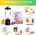 Portable Blender with Insulated Carrying Case & Recipe Book for Shakes and Smoothies, 20 OZ Personal Juicer Electric Protein Shaker Bottle, Mini Small Blender Cup with USB-C Rechargeable, Travel Lid