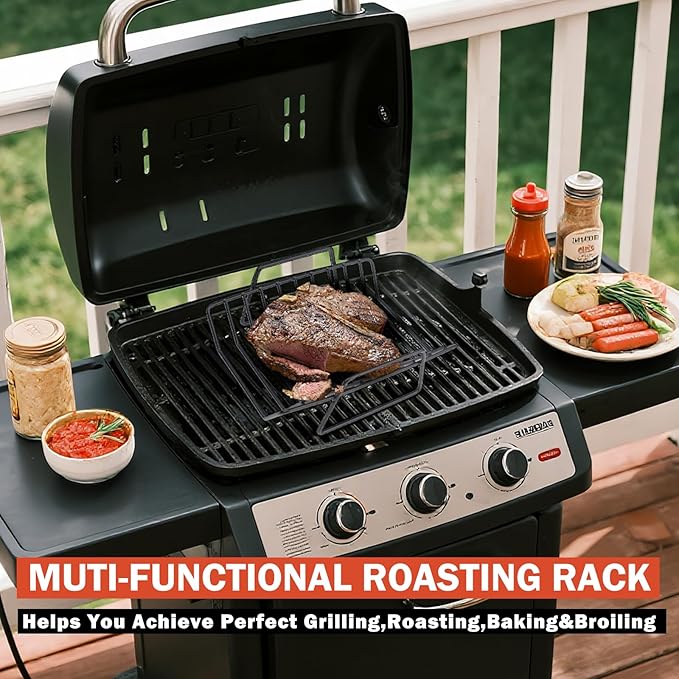 Roasting Rack for Turkey, Non-Stick Safe Coating Heavy-duty Turkey Rack for Roasting Pan, 2-in-1 Rib Rack for Smoker Grill, Roasting Rack Insert for Smokers, Oven Cooking