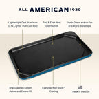 All American 1930 - Ultimate Flat Griddle with Ceramic Non-Stick Coating - Berry Blue - Durable & PFAS Free - For Easy, Prep, Cooking, & Cleaning - Made in the USA