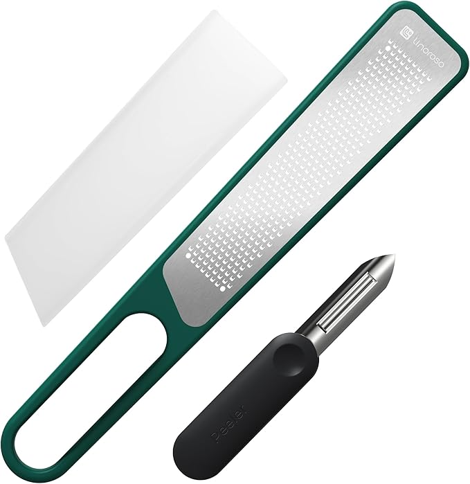 linoroso Lemon Zester & Peeler 2 in 1, Multifunction Kitchen Tool - Handheld Grater for Cheese, Lemon, Peeler for Potato, Carrot, Cucumber - Razor Sharp Stainless Steel Blade with Protective Cover