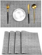 Leetaltree Grey Placemats, Heat Resistant Non-Slip Place mats for Dining Table, Washable Durable PVC Vinyl Woven Table Mats (Set of 4)