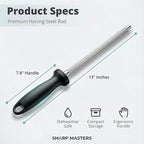 Knife Sharpener Rod, 13 Inch Carbon Steel Honing Steel for Kitchen Knives, Professional Magnetized Sharpening Stick with Nickel-Chrome Plating, Easy Grip Tool for Chef Knives