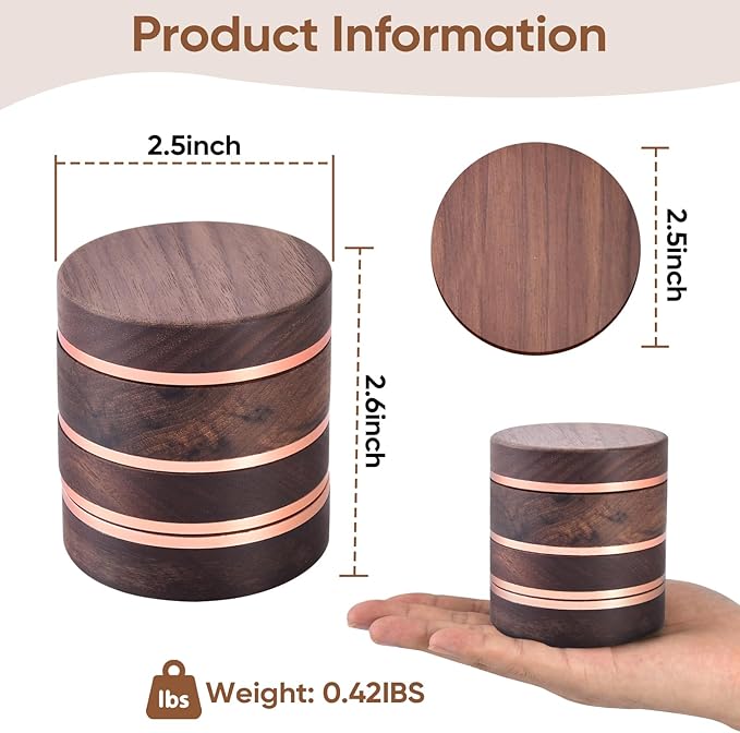 2.5" Manual Spice Grinder, Walnut Wood & Aluminum Seasoning Mill for Dry Spices, Compact Handheld Kitchen Tool (Wood Color)