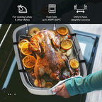 Turkey Roasting Pan, 17x13 Inch Nonstick Roaster Pan with Removable Rack, Turkey Baster, Meat Thermometer, Turkey Brine Bags, Ideal for Roasting Turkey, Meats & Vegetables (Cream&Silver)