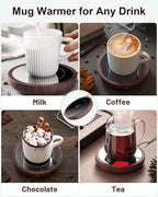 SWEETFULL Coffee Mug Warmer, 36W Electric Cup Warmer for Desk with 3-Temp Settings Advanced Temperature-Controlled Heating Coffee Gifts Accessories for Women Men Milk, Tea, Candle - Wood