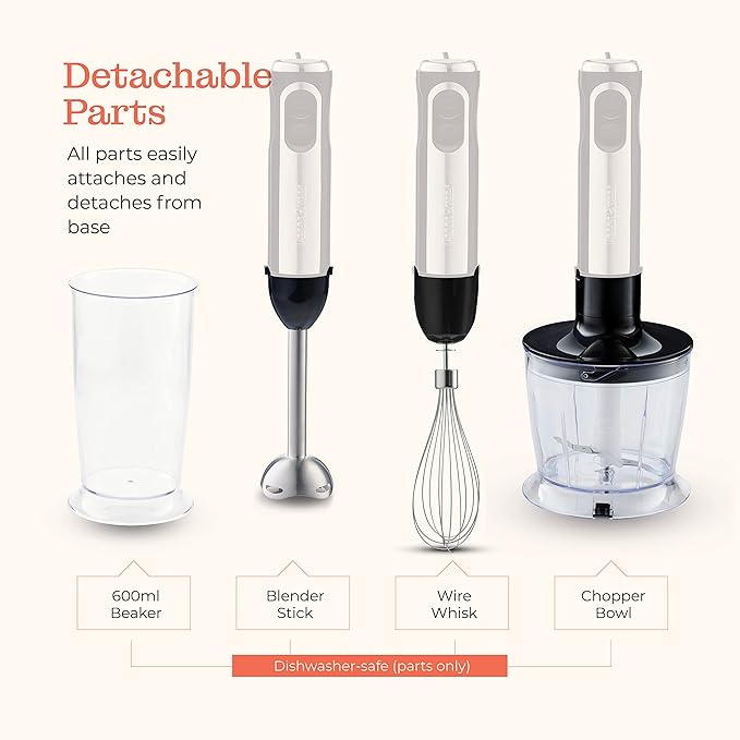 Multi-Use Immersion Blender Set, Hand Blender with Powerful Copper Motor 800W, High Speed, Turbo Mode, 3-in-1 Handheld Blender Stick Stainless Steel Blades, Whisk, Beaker, Measuring Marks, and Chopper