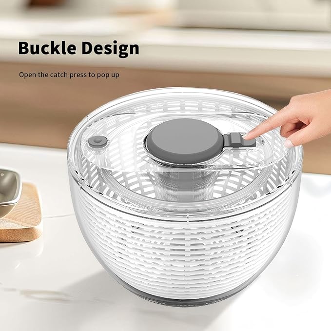 quick press salad spinner and vegetable washer tool for lettuce spinner capacity Fruit Washing Bowl with fruit washing bowl with strainer dehydrator kitchen appliances (Large - 6.34 qt)