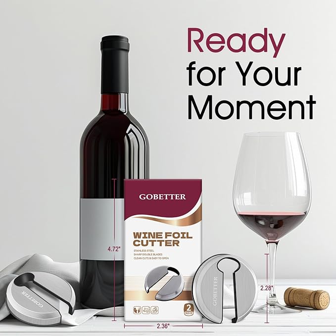 Gobetter Wine Foil Cutter Tool, Premium Stainless Steel Bottle Top Seal Opener & Neck Label Remover for Wine Lovers, 2 Count