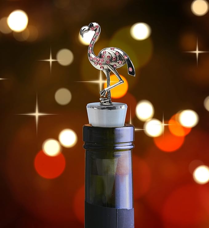 Cheers Flamingo Metal Wine Bottle Stopper - Elegant Vacuum Seal Reusable Flamingo Bird Wine Stopper with Airtight Leak Proof Bottle Topper, Unique Home Decor or Bar Tool Accessory Gift