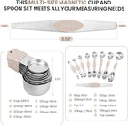 Magnetic Measuring Cups and Spoons Set-Heavy Duty 304 Stainless Steel，Double Measurement Markings，Set of 16 with Leveler for Measure Dry and Liquid Ingredients (khaki)