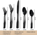 Alata Kate Black Mirror 45-Piece Silverware With Utensil-Serving Set, Service for 8, Stainless Steel Flatware, Mirror Polished Cutlery, Dishwasher Safe