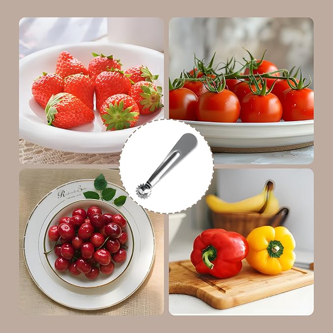 6 PCS Tomato Corer Strawberry Huller Tool,Strawberry Stem Remover,Stainless Steel Fruit Stem Remover for Tomato,Vegetable and Fruit Corers,Perfect for Kitchen