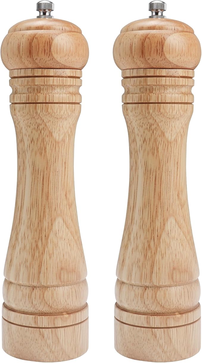 Gulex® Wood Pepper Grinder Pepper Mill,Adjustable Coarseness 8 Inch Wooden Peppermill, Ceramic Grinding Mechanism Salt Mill Refillable (1 pack) (Light-2PC)