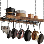 CHOEZON Hanging Pot Rack, Ceiling Wall Mounted Pot Rack for Kitchen, Industrial Style Pot Hanger with 18 Hooks, Cookware Storage Organizer, for Pots and Pans, Rustic Brown and Black TPR12BFC1