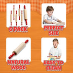 Mini Rolling Pin 7.5 Inch (6 Pack) Kids Rolling Pin Set for Play Dough Accessories Small Pin for Dough - Wooden Rolling Pins For Baking With Handles for Foods, Baking Supplies, And Playtime