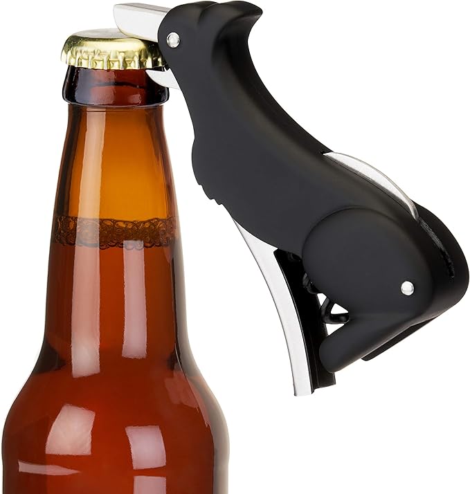 True Zoo Buddy the Bordeaux Collie Black Dog Corkscrew Wine Opener with Built-in Bottle Opener & Sharp Foil Cutter, Stainless Steel and Plastic, Home Bar, Kitchen, Travel, Novelty Gifts, Set of 1