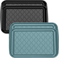 Serving Trays for Party - Set of 4, Large Serving Platters for Raw and Cooked Food, Dishwasher Safe, 17×10.5-inch Stackable Plastic Party Supplies for Grilling, BBQ, Meal Prep (Green, Black)
