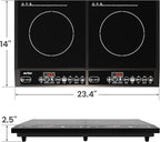 Sunvivi Portable Induction Cooktop: 2 Burners in 1, Commercial-Grade Electric Countertop Stove with LED Touchscreen, 8 Power Levels & Precise Temp Control (176°F-518°F), Independent Timer, Black