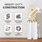 Zulay Kitchen Heavy Duty Stainless Steel Can Opener Manual with Bottle Opener - Rust Proof Manual Can Opener With Turn Knob & Comfy Soft Grip Handles - White & Gold