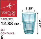 Bormioli Rocco Barshine 12.88 oz. Long Drink Stackable Tempered Drinking Glasses, Set of 6, Ice Blue