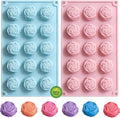 2 Pcs 15-Cavity Rose Flower Silicone Mold Non-Stick Fondant Molds for Cake Decorating Sugarcraft Candy Chocolate Ice Cube Resin Clay Kitchen Baking Tools