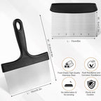 Grill Scraper&Bench Scraper Set，Food Scraper with Handle for Blackstone, Flat Top Grill Cleaning，Premium Stainless Steel Dough Cutter with Measuring Scale for Pastry,Cake,Pizza,Bread,Cooking