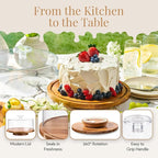 HOMESPHERE Rotating Cake Stand With Lid - 12 Inch Round Cake Holder with Cover, 4” Tall, Acacia Wood Spinning Cake Turntable for Decorating, Display and Serving Platter, Acrylic Cake Dome, No Glass