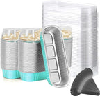 Findful Mini Loaf Baking Pans with Lids And Spoons (100 Pack, 6.8oz) Rectangle Aluminum Foil Baking Pans Tins Containers - Cupcake Containers Wrappers Cheesecake Creme Brulee Ramekins
