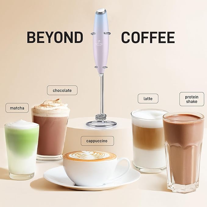Zulay Kitchen Whisk Milk Frother with 4 Duracell Batteries - Powerful Handheld Foam Maker for Coffee, Lattes, Matcha, Hot Chocolate & Cappuccinos - Whip Creamy Froth in Seconds