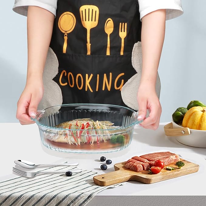 2 Pack Glass Casserole Baking Dishes with Lids for Oven,1.9 Qt and 3 Qt Ribbed Oval Glass Serving Dishes Bakeware Set for Lasagna,Casseroles,Leftovers,Cooking,Kitchen
