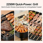 Electric Hot Pot and Grill Combo, Korean BBQ Indoor Smokeless Grill with Nonstick Surface,Large Tabletop Cooker for Family & Party, Includes Cooking Tool Set (Ladle, Strainer, Tongs, Oil Brush)