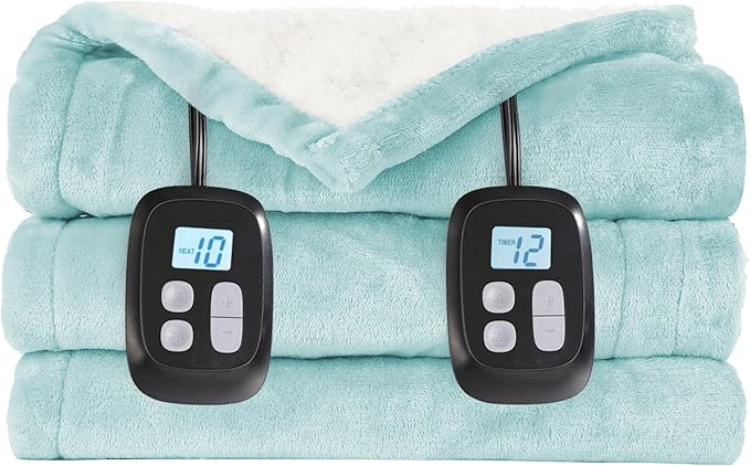 Electric Heated Blanket King Size - 90"x100", Soft Flannel Heating Blanket, 10 Heating Levels, 1-12 H Auto Shut Off, Breathable Warm and Washable for Bed, Mint Green