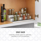 Copco Non-Skid 3-Tier Spice Rack Organizer for Cabinet - 10 Inch Kitchen Pantry Organizer with Raised Rims, White and Gray Step Shelf for Spices, Cans, Jars - Easy Clean Storage Solution