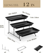 MALACASA 3 Tier Serving Tray, Porcelain Tiered Serving Trays Platters, 12 Inch Serving Stand with Platters,Black Dessert Stand with Collapsible Sturdier Metal Rack,Series PLAT