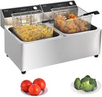 Commercial Deep Fryer with Basket, 3400w Dual 14Qt Oil Tank 0.6mm Thickened Stainless Steel Countertop Electric Fryer for Home and Commercial Use, Oil Fryer with Double Overheat Protection