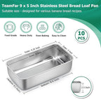 TeamFar Loaf Pans for Baking, 9 x 5 Inch Stainless Steel Loaf Bread Pans Tins for Homemade Bread/Brownies, Healthy & Sturdy, Oven & Dishwasher Safe - Set of 10