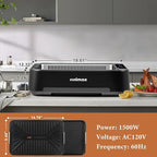 Indoor Grill, CUSIMAX Electric Smokeless Grill & Griddle with REPLACEABLE Smoke Filter Sponge, 1500W Korean BBQ Grill, Smart LED Display, Larger Grilling Area, Black(New Model)