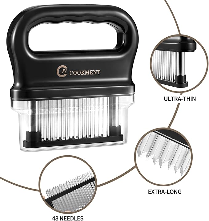 JY COOKMENT Meat Tenderizer with 48 Stainless Steel Ultra Sharp Needle Blades, Kitchen Cooking Tool Best for Tenderizing, BBQ, Marinade