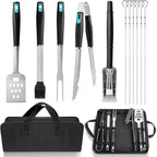 5-Piece Grill Tools Set, Heavy Duty BBQ Utensils with Extra Tough Wire Brush, Spatula, Tongs, Fork & Basting Brush – Outdoor Grilling Accessories & Gifts for Men Dad (Camping, Backyard)