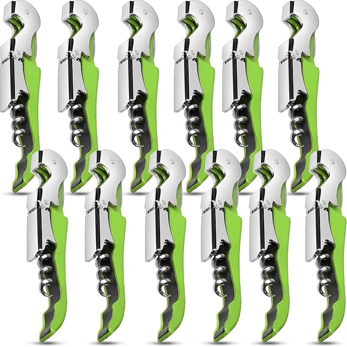 12 Pieces professional wine key wine opener Professional Waiter Corkscrews Stainless bottle opener Fold Serrated Foil Cutter Key for Family, Company Party,Bars,Restaurants(green)