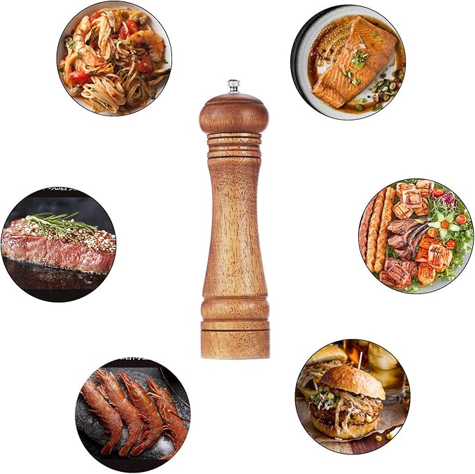 Gulex® Wood Pepper Grinder Pepper Mill,Adjustable Coarseness 8 Inch Wooden Peppermill, Ceramic Grinding Mechanism Salt Mill Refillable (1 pack) (Dark-1PC)