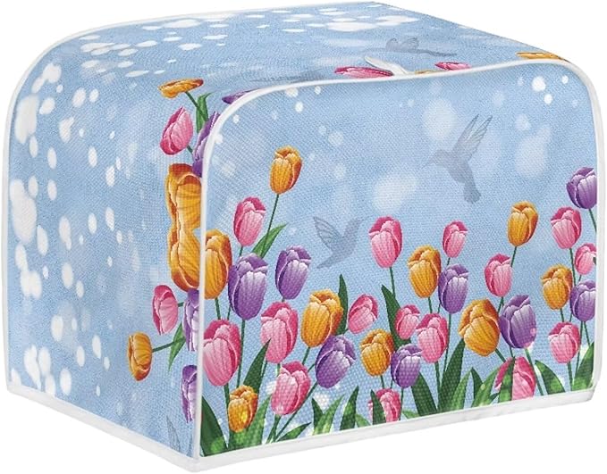 JEOCODY Toaster Oven Covers - Extra Large Blue Flower Bread Maker Cover, Fits Most Standard 2 Slice Toasters
