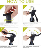 True Virtuoso Easy Lever Corkscrew Wine Opener Manual, Stainless Steel Corkscrew Wine Opener with Foil Cutter and Ergonomic Soft Touch Handle, Black