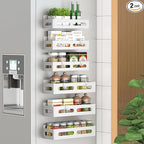 Sevenblue 6 Pack Strong Magnetic Spice Rack for Refrigerator, Multipurpose Magnetic Shelf for Fridge with 4 Hooks for kitchen and Bathroom Organization, White