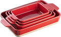 Dafuceramic Casserole Dishes for Oven, Baking Dishes, Ceramic Bakeware Sets of 4, Rectangular Baking Pan Set with Handles for Baking, Casserole, Kitchen, Wedding Gift (Red Yellow)