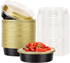 Beasea 50 Pack 4” Mini Pans with Lids, 8oz Disposable Aluminum Baking Foil Tins Round Small Dark Red Spot Container for Individual Cupcake Dessert Muffin Ramekin Cheesecake Quiche Oven Dishes