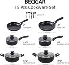 BECIGAR Black Ceramic Pots and Pans Set, 15PCS Nonstick Set Ceramic Cookware Set, Nonstick Pan Pots and Pans Set Non Stick Cookware set